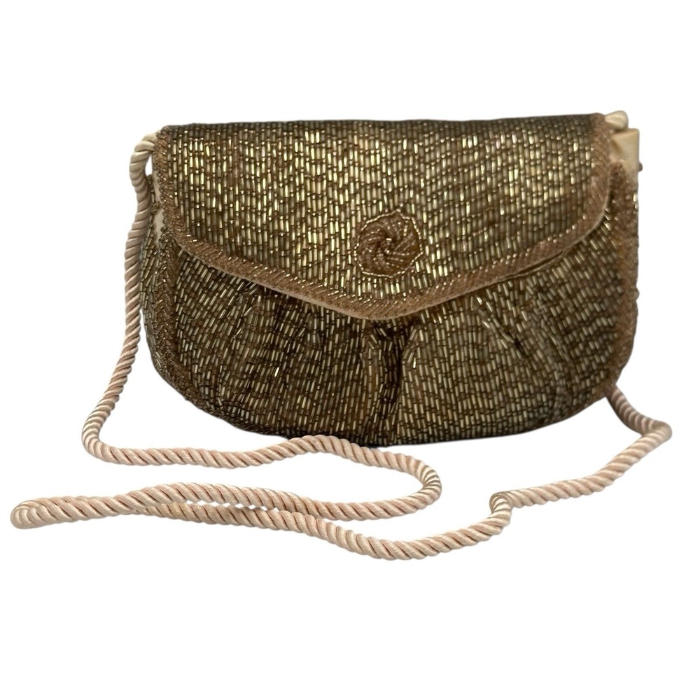 Vintage Walborg Champagne Beaded Evening Bag Clutch Cocktail Party Wedding